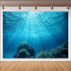Lofaris Vibrant Blue Underwater Ocean Photography Backdrop with Sun Rays, Lush Coral Reef and Fish, Natural Studio Background for Photoshoot