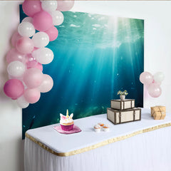 Lofaris Deep Blue Underwater Photography Backdrop with Sun Rays and Green Seabed, Serene Ocean Theme Background for Studio Photoshoot