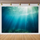 Lofaris Deep Blue Underwater Photography Backdrop with Sun Rays and Green Seabed, Serene Ocean Theme Background for Studio Photoshoot