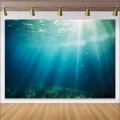 Lofaris Deep Blue Underwater Photography Backdrop with Sun Rays and Green Seabed, Serene Ocean Theme Background for Studio Photoshoot