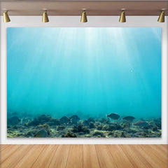 Lofaris Vibrant Blue Underwater Photography Backdrop with Sunlight Rays and Ocean Fish, Realistic Sea Floor Background for Studio Photoshoot
