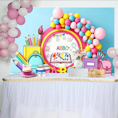 Lofaris Colorful Cartoon School Photography Backdrop with ABC Blocks and Balloons, Vibrant Learning Theme Background for Kids Studio Photoshoot