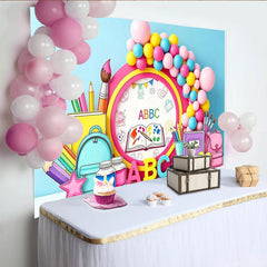 Lofaris Colorful Cartoon School Photography Backdrop with ABC Blocks and Balloons, Vibrant Learning Theme Background for Kids Studio Photoshoot