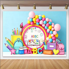 Lofaris Colorful Cartoon School Photography Backdrop with ABC Blocks and Balloons, Vibrant Learning Theme Background for Kids Studio Photoshoot