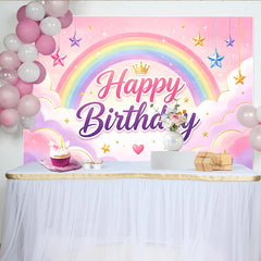 Lofaris Pastel Rainbow Princess Birthday Backdrop for Girls, Dreamy Clouds and Stars Photography Background