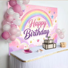 Lofaris Pastel Rainbow Princess Birthday Backdrop for Girls, Dreamy Clouds and Stars Photography Background
