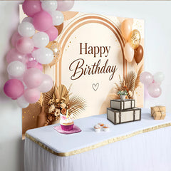Lofaris Elegant Boho Birthday Backdrop with Balloons and Pampas Grass, Warm Toned Party Background for Photoshoot and Decor