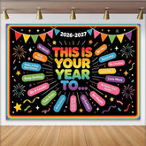 Lofaris Colorful New Year Backdrop with Motivational Quotes and Festive Fireworks, Inspiring Party Decor for Celebration