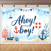 Lofaris Ahoy It's a Boy Nautical Baby Shower Backdrop with Sailboats, Cute Ocean Theme Background for Gender Reveal Party Decor