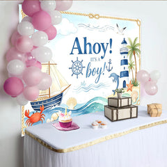 Lofaris Nautical Ahoy It's a Boy Baby Shower Backdrop, Ocean Theme Lighthouse Sailboat Photography Background