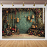 Lofaris Vintage Christmas Backdrop with Ornate Lanterns and Greenery, Festive Holiday Background for Party Decor and Photoshoot