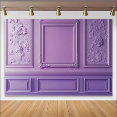 Lofaris Purple Elegant Floral Photography Backdrop with Ornate Frame, Classic Wall Molding Background for Studio Portrait