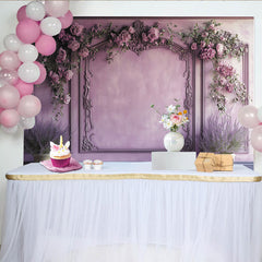 Lofaris Elegant Purple Floral Photography Backdrop with Ornate Molding and Pink Roses, Beautiful Studio Background for Portrait and Event Decor