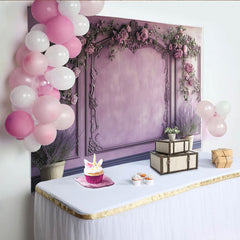 Lofaris Elegant Purple Floral Photography Backdrop with Ornate Molding and Pink Roses, Beautiful Studio Background for Portrait and Event Decor