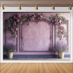 Lofaris Elegant Purple Floral Photography Backdrop with Ornate Molding and Pink Roses, Beautiful Studio Background for Portrait and Event Decor