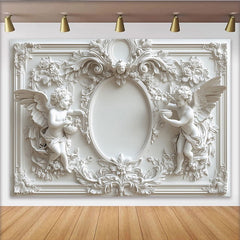 Lofaris White Angel Photography Backdrop with Elegant Floral Details, Classic Sculptural Background for Portrait Studio and Wedding Decor
