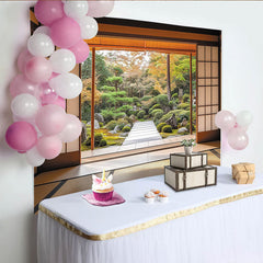 Lofaris Traditional Japanese Room with Serene Garden Photography Backdrop, Autumn Nature Landscape Background for Studio Photoshoot