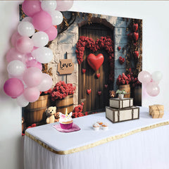 Lofaris Romantic Red Roses Valentines Day Backdrop with Heart Balloons Love Sign, Sweet Teddy Bear Photo Background for Event Decor