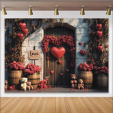 Lofaris Romantic Red Roses Valentines Day Backdrop with Heart Balloons Love Sign, Sweet Teddy Bear Photo Background for Event Decor