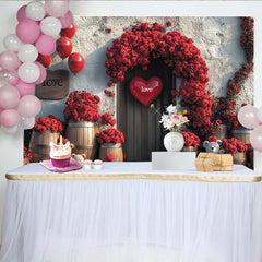 Lofaris Romantic Red Roses Valentines Day Backdrop with Love Hearts and Teddy Bears, Rustic Wooden Door Background for Couple Photoshoot