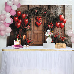 Lofaris Red Heart Balloons Valentines Day Backdrop with Roses and Candles, Rustic Brick Wall Photo Background for Romantic Party Decor