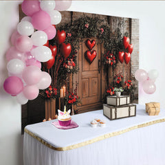 Lofaris Red Heart Balloons Valentines Day Backdrop with Roses and Candles, Rustic Brick Wall Photo Background for Romantic Party Decor