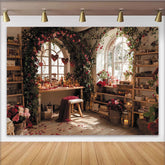 Lofaris Romantic Red Rose and Vine Arched Window Photography Backdrop, Elegant Indoor Scene for Valentine's Day