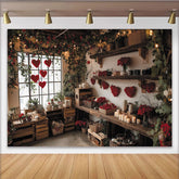 Lofaris Romantic Red Hearts and Roses Holiday Backdrop with Green Vines, Vintage Wooden Decor for Valentine's Day