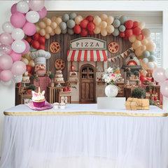 Lofaris Italian Pizza Shop Party Backdrop with Red White Awning, Chef Hat Balloon Arch Decor for Birthday Celebration