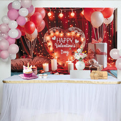 Lofaris Romantic Red and White Happy Valentine's Day Party Backdrop, with Wooden Heart Sign and Fairy Lights