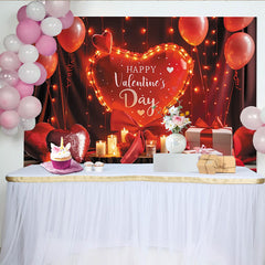 Lofaris Red Valentine's Day Party Backdrop with Illuminated Heart Balloon, Romantic Lights and Gift Boxes Decor