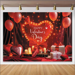 Lofaris Red Valentine's Day Party Backdrop with Illuminated Heart Balloon, Romantic Lights and Gift Boxes Decor