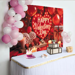 Lofaris Red Heart Happy Valentine's Day Party Backdrop, Romantic Balloons and String Lights Decor