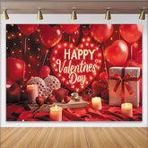 Lofaris Red Heart Happy Valentine's Day Party Backdrop, Romantic Balloons and String Lights Decor