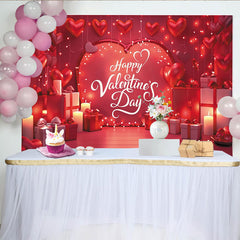 Lofaris Romantic Red Valentine's Day Party Backdrop featuring Heart Balloons, String Lights and Gift Boxes Decor