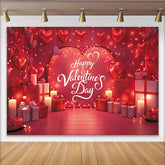 Lofaris Romantic Red Valentine's Day Party Backdrop featuring Heart Balloons, String Lights and Gift Boxes Decor