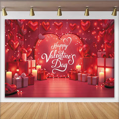Lofaris Romantic Red Valentine's Day Party Backdrop featuring Heart Balloons, String Lights and Gift Boxes Decor