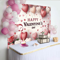 Lofaris Pink and Red Heart Balloons Valentine's Day Backdrop, Romantic Roses and Ribbons Party Decor