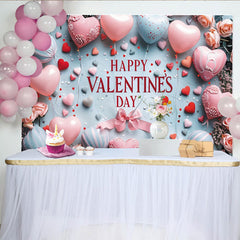 Lofaris Pink and Blue Heart Balloons Valentine's Day Backdrop, Happy Valentine's Day Roses Photography Background