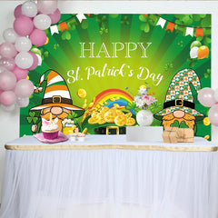 Lofaris Green St. Patrick's Day Gnomes Shamrocks Party Backdrop with Pot of Gold and Rainbow, Festive Irish Celebration Decor