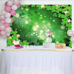Lofaris Green Shamrocks and Gold Coins Party Backdrop, featuring Bokeh Lights for St. Patrick's Day Celebration