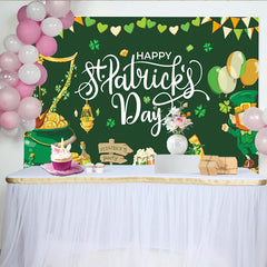 Lofaris Green Gold St. Patrick's Day Leprechaun Pot of Gold Party Backdrop, Shamrocks Festive Celebration Decor
