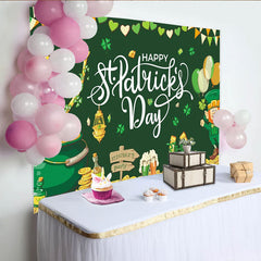 Lofaris Green Gold St. Patrick's Day Leprechaun Pot of Gold Party Backdrop, Shamrocks Festive Celebration Decor