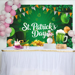 Lofaris Green St. Patrick's Day Party Backdrop with Shamrocks, Leprechaun Hat and Gold Coins, Festive Celebration Decor