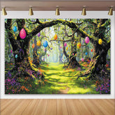 Lofaris Enchanted Forest Easter Egg Backdrop with Colorful Eggs, Beautiful Spring Holiday Background for Party Decor and Photoshoot