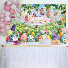 Lofaris Vibrant Easter Backdrop with Colorful Eggs and Butterflies, Beautiful Photography Background for Spring Parties and Photoshoots