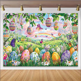 Lofaris Vibrant Easter Backdrop with Colorful Eggs and Butterflies, Beautiful Photography Background for Spring Parties and Photoshoots