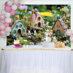 Lofaris Whimsical Easter Backdrop with Cute Bunnies and Colorful Eggs, Enchanting Spring Garden Background for Holiday Party Decor