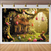 Lofaris Whimsical Forest Easter Backdrop with Cute Bunny and Colorful Eggs, Enchanting Spring Background for Holiday Decor