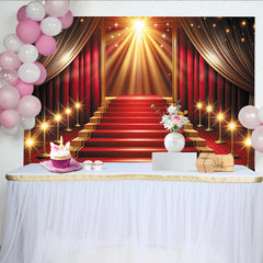 Lofaris Grand Red Carpet Photography Backdrop with Golden Staircase, Luxurious Event Background for Awards Ceremony or Party Decor